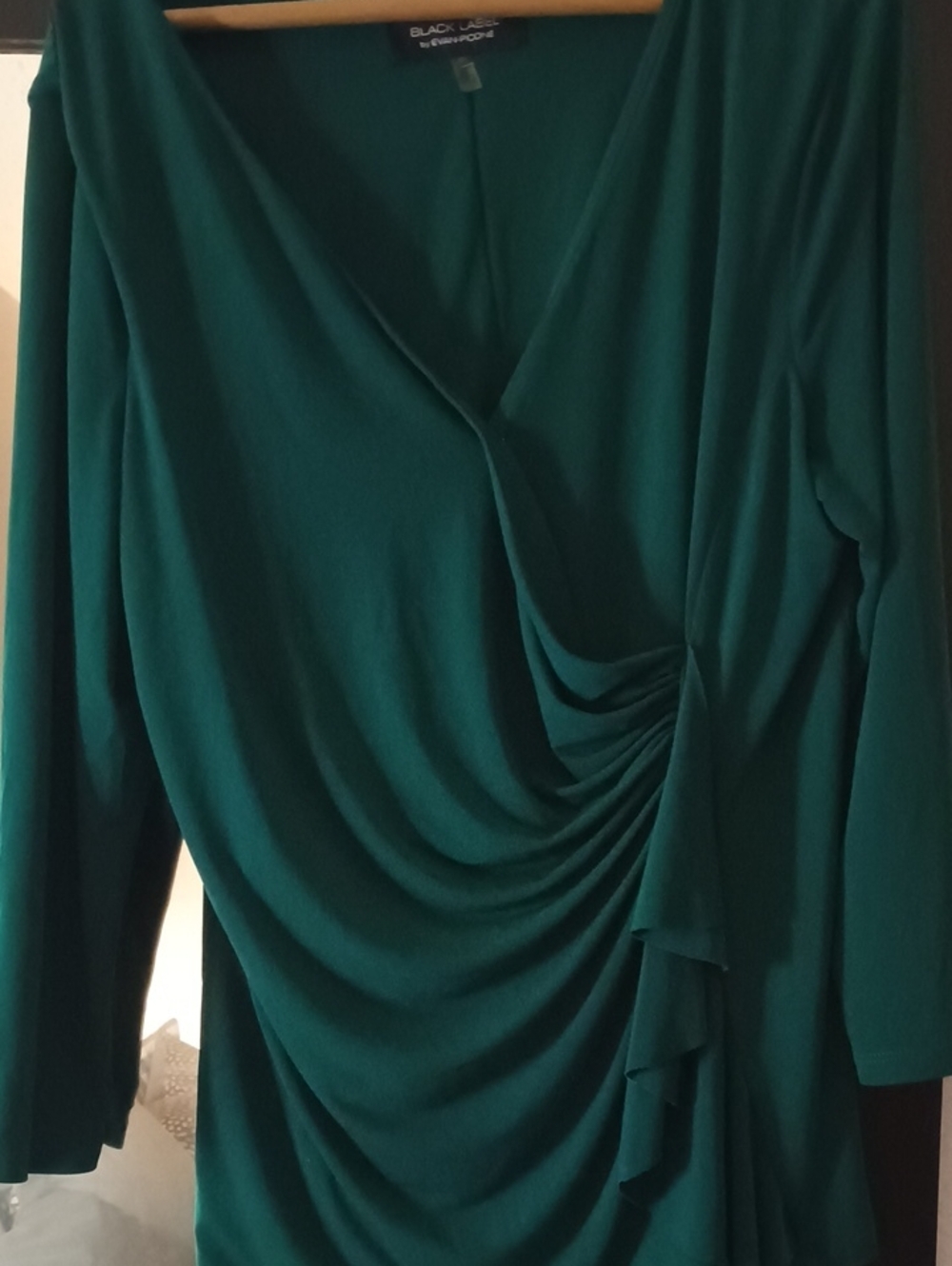 Evan Picone Teal Draped Ruched V-Neck Long Sleeve Top